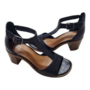 Lucky Brand Black Leather Strappy Block Heel Sandals Size 6.5